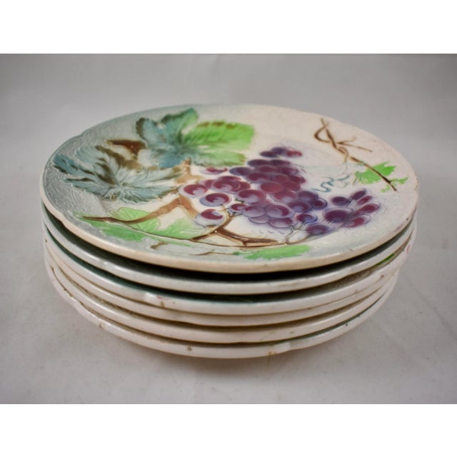 C. 1900 St. Clement French Faïence Fruit Plates- Set of 6 (C) For Sale - Image 9 of 13