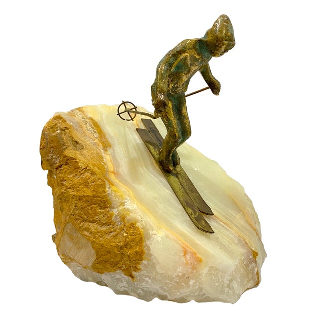 Curtis Jere Vintage Curtis Jere Skier Sculpture on Stone Base, Mid-Century Modern For Sale - Image 4 of 10