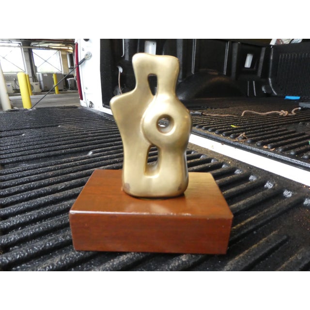 Abstract 1970s Signed Bronze Abstract Figure on Wood Plinth For Sale - Image 3 of 9