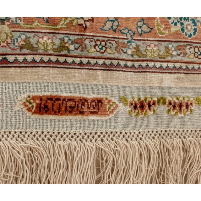 Tan Signed Persian Tabriz Silk Rug, 3' X 1' 7.5" For Sale - Image 8 of 9