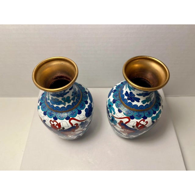 Set of Two Chinese Vintage Cloisonné Enamel Dragon Vases Aprox. dimensions: 6"H Very good original condition! No chips!