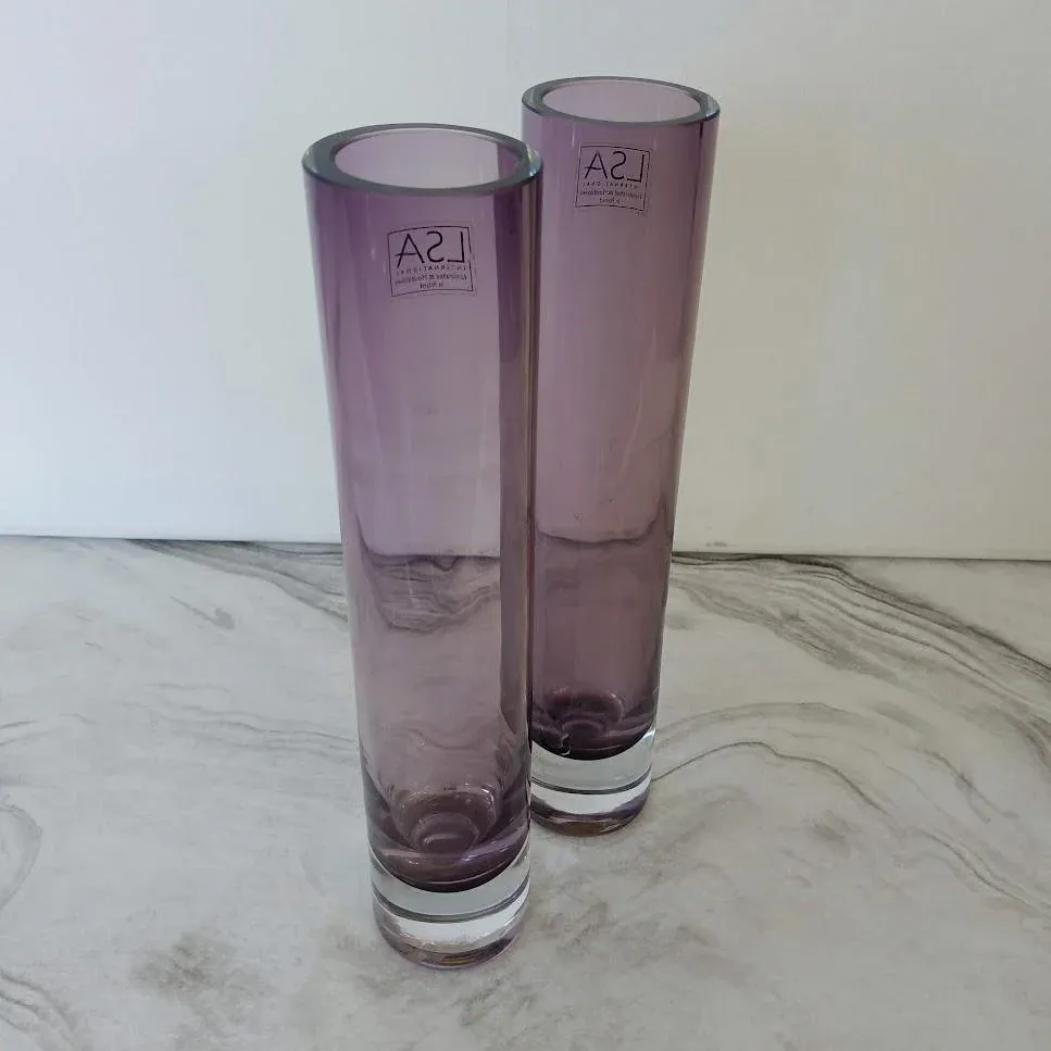 Lsa International Mouthblown Glass Purple Epoque Vases, Handmade