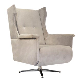 Velvet Stone Coloured Swivel Chair For Sale