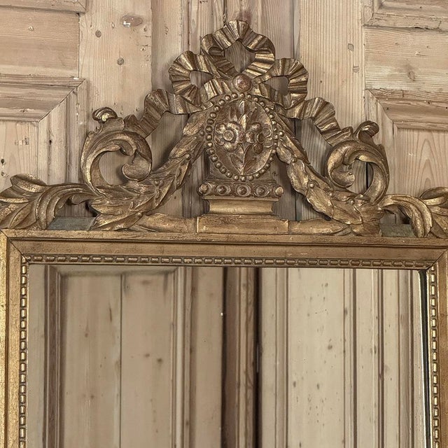 Wood 19th Century Italian Louis XVI Hand-Carved Giltwood and Painted Mirror For Sale - Image 7 of 18