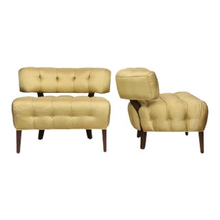 Circa 1945 Vintage Slipper Chairs in the Manner of Billy Haines With Jim Thompson Silk Upholstery- a Pair For Sale