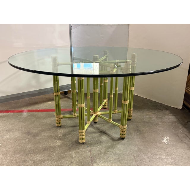 2000 - 2009 McGuire Furniture Pistachio Bamboo + Leather Dining Table + Set of Eight Chairs For Sale - Image 5 of 12
