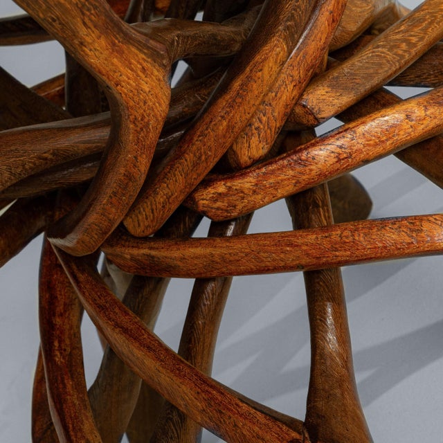 1960s African Hand-Carved Interlocking Wooden Table With Brass Top For Sale - Image 13 of 18