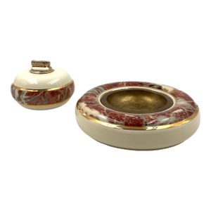 Tommaso Barbi, Table Top Smoking Set, Ceramic Ashtray and Table Lighter, B Ceramiche Italy 1970