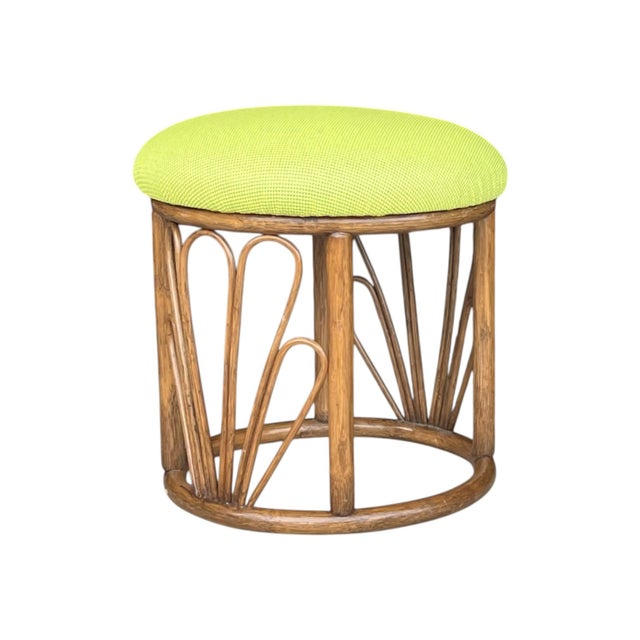 Brown 1960s Bamboo Ottomans With Lemon Upholstery- A Pair For Sale - Image 8 of 12