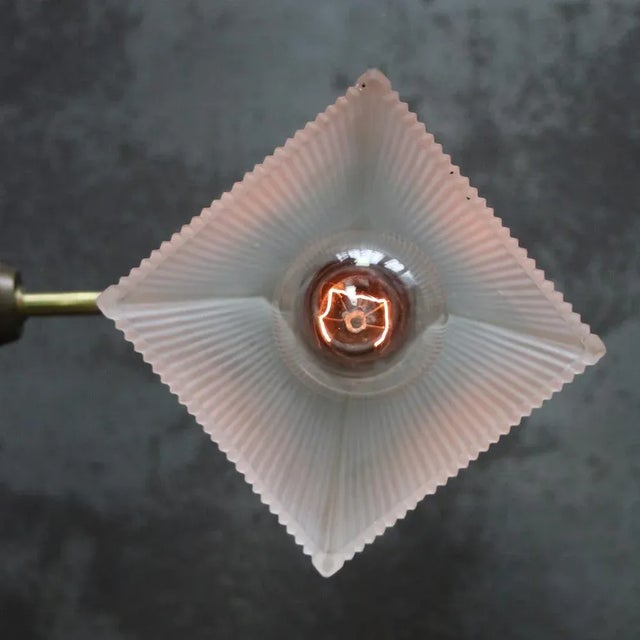 English Square Frosted Reeded Glass and Brass Wall Sconce For Sale - Image 6 of 7