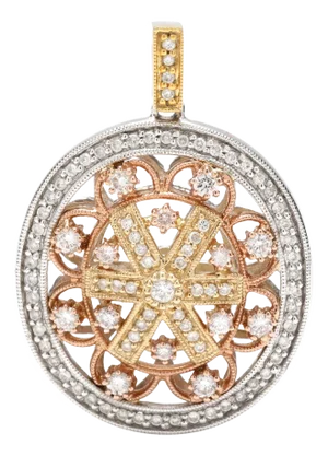 0.75ctw Diamond Cluster Flower Pendant, 14k Rose Yellow & White Gold, 1.25 In.