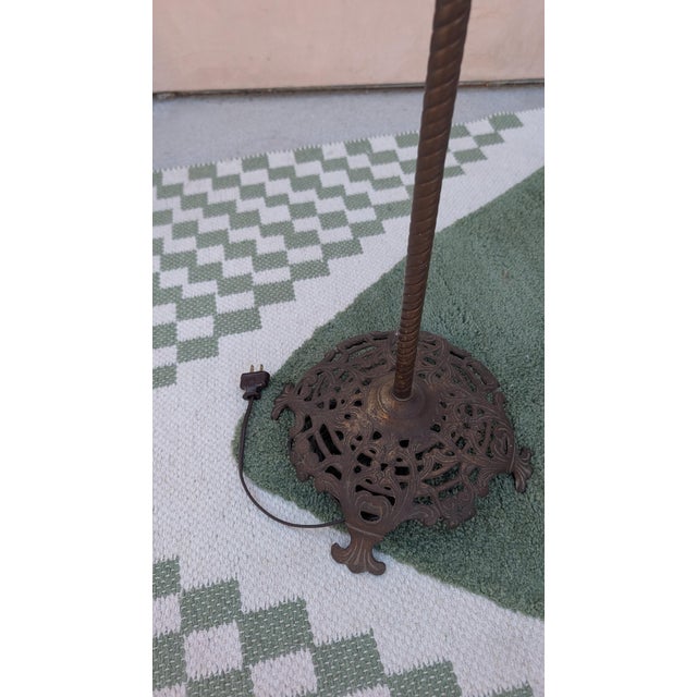 15th Century & Earlier Antique Victorian Cast Iron Bridge Floor Lamp — Milk Glass Cloche For Sale - Image 5 of 5