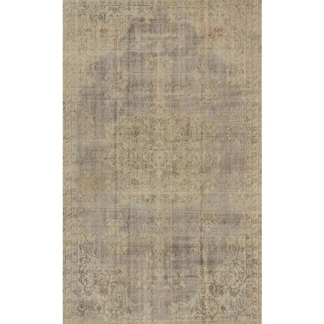 Distressed Turkish Rug With Floral Design in Taupe, Gray, Brown and Ivory For Sale - Image 4 of 9