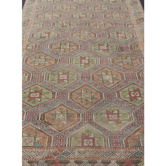 Tribal Colorful Vintage Turkish Flat-Weave Tribal Motif Kilim With Embroideries 6 X 9.9 For Sale - Image 3 of 12