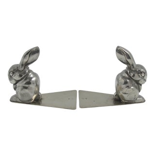 George Nilsson for Gero Art Deco Chrome Rabbit Bookends For Sale