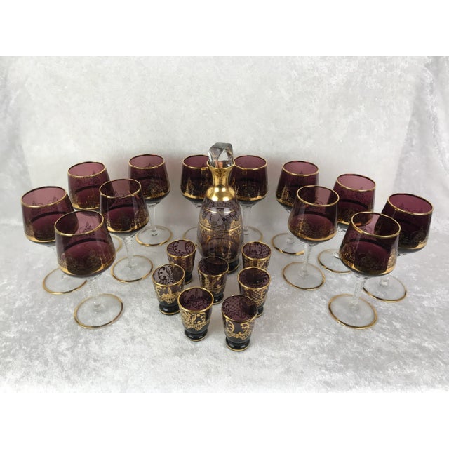Vintage Italian Murano Venetian Amethyst & 22k Gold Barware Set — 20 Pieces For Sale - Image 11 of 11