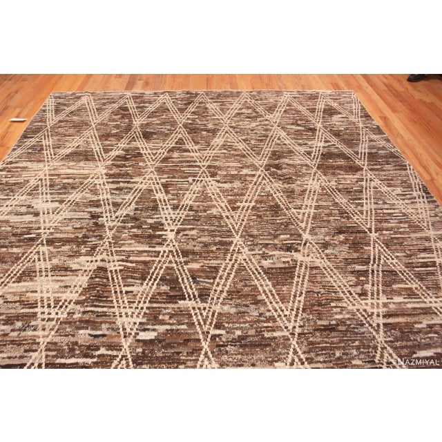 2020s Nazmiyal Collection Earthy Brown Tribal Geometric Diamond Pattern Modern Area Rug For Sale - Image 5 of 6