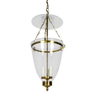 1980s Belle Epoque Style Brass & Glass Bell Jar Lantern With Smoke Bell & Swirling Chain For Sale