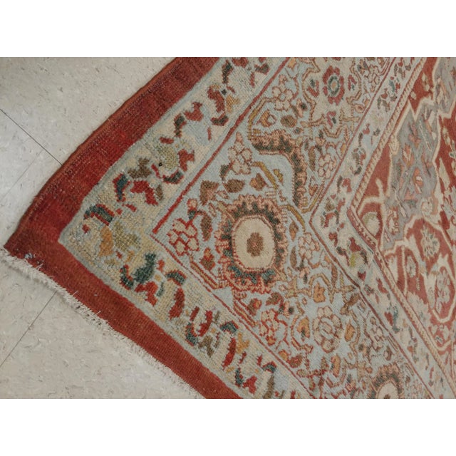 Antique Mahal Rug, Handmade Oriental Rug, Light Green, Rust, All-Over Design For Sale - Image 9 of 11