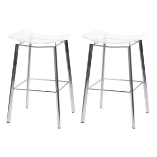 Mid-Century Modern Acrylic Chrome Bar Counter Stools - a Pair For Sale