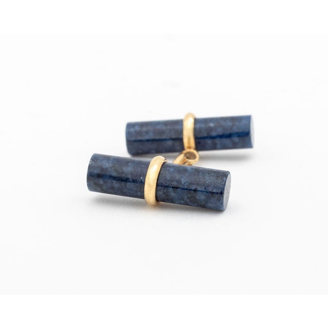 Metal 14k Yellow Gold Lapis Cufflinks For Sale - Image 7 of 8
