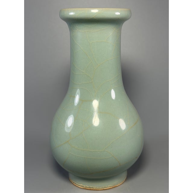 Chinese Antique Chinese Celadon Crackle‑Glaze Pear‑Shaped Vase, Collectible Antique For Sale - Image 3 of 5