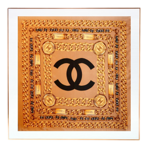 Framed Chanel Silk Scarf 1980s - Orange Gold Frame