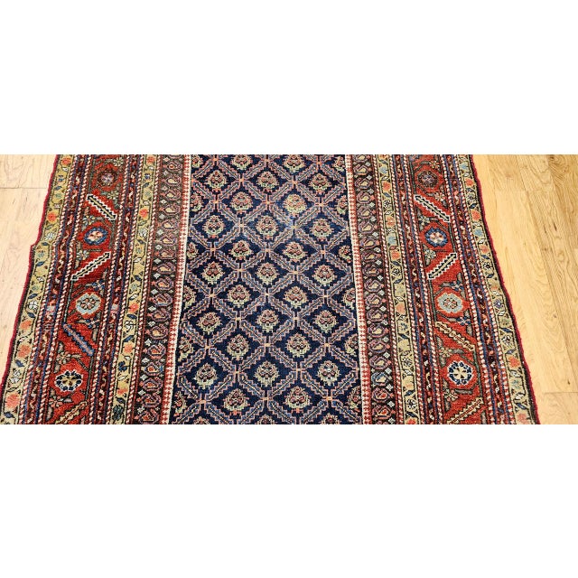 19th Century Persian Kurdish Gallery Rug, Hand-Knotted Wool, Allover Paisley Design, Navy & Red, 5x9 For Sale - Image 13 of 18