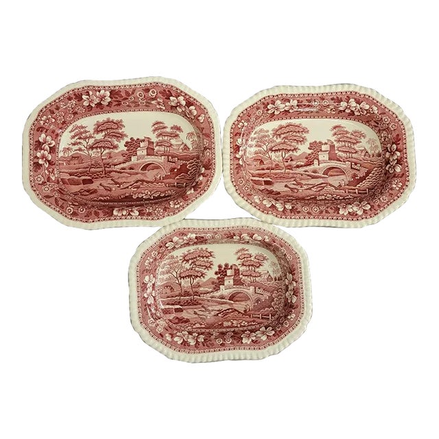 Copeland Spode's Tower Red Transferware Nesting Serving Dishes Bowls - Set of 3 For Sale