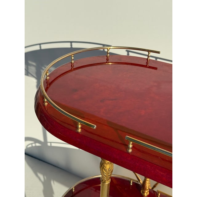 1970s Aldo Tura Red Parchment Bar Cart, Attributed For Sale - Image 12 of 12