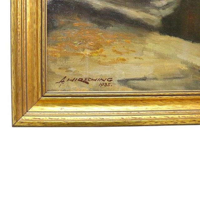 Hudson River School Oil on Canvas Painting of a River Scene by A. Hirshing C1935 For Sale - Image 10 of 13