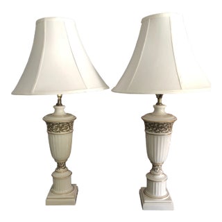 Early 20th Century Tyndale Frederick Cooper Cream & Gold Porcelain Table Lamps - A Pair For Sale