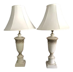 Early 20th Century Tyndale Frederick Cooper Cream & Gold Porcelain Table Lamps - A Pair