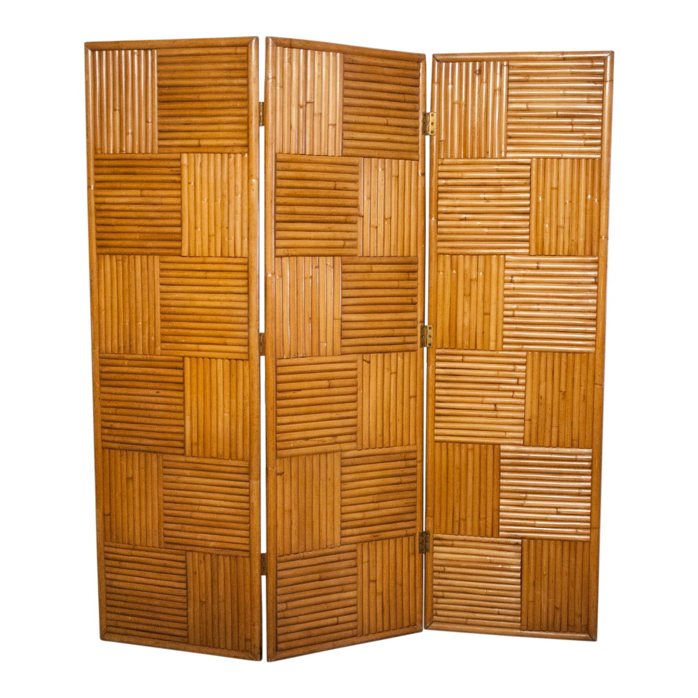 Circa 1950 Vintage Japanese Rattan 3 Panel Folding Screen Chairish