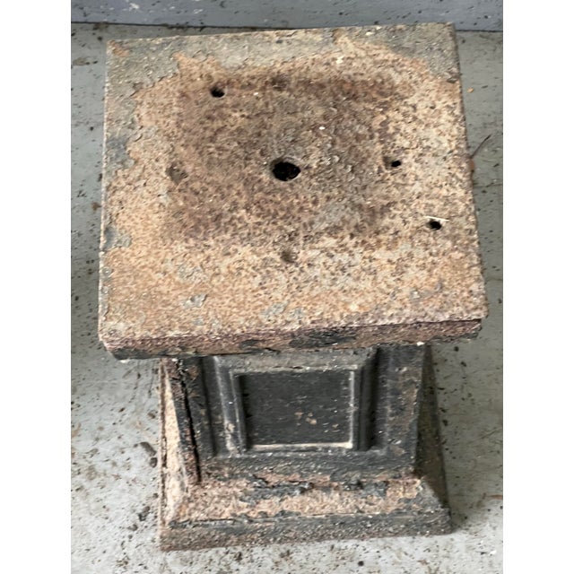 Antique Cast Iron Neo Classical Urns on Plinths a Pair For Sale - Image 4 of 9