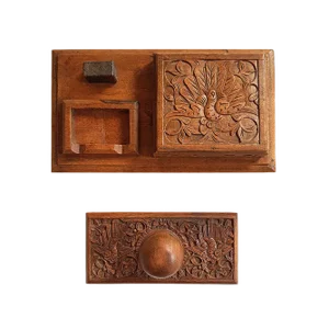 Vintage Art Deco Asian Hand Carved Desk Set, Set of 2