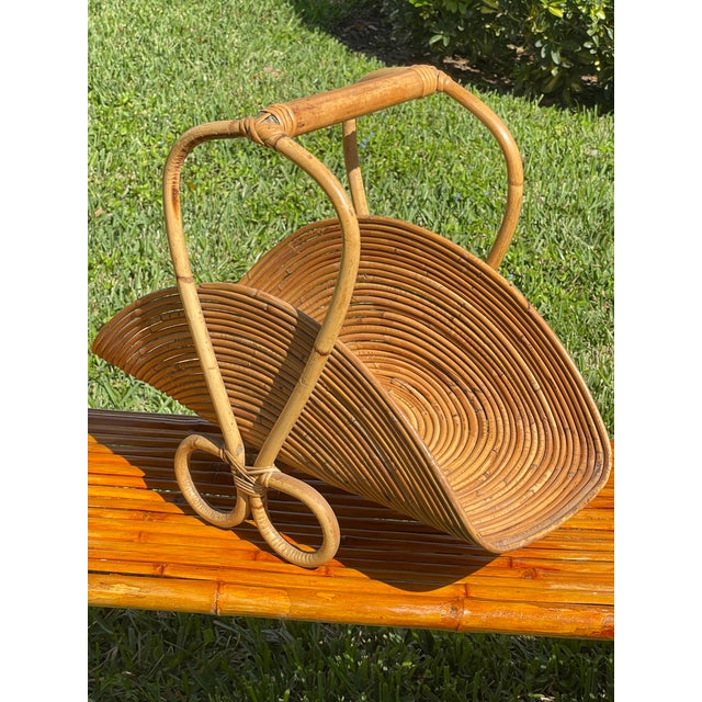 1970s Italian Gabriella Crespi Style Pencil Bamboo Magazine Rack, 1960s For Sale - Image 5 of 10