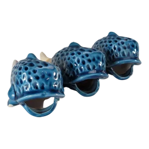 Vintage Japanese Ikebana Blue Dolphin Mini Planters/Vase Set of 3