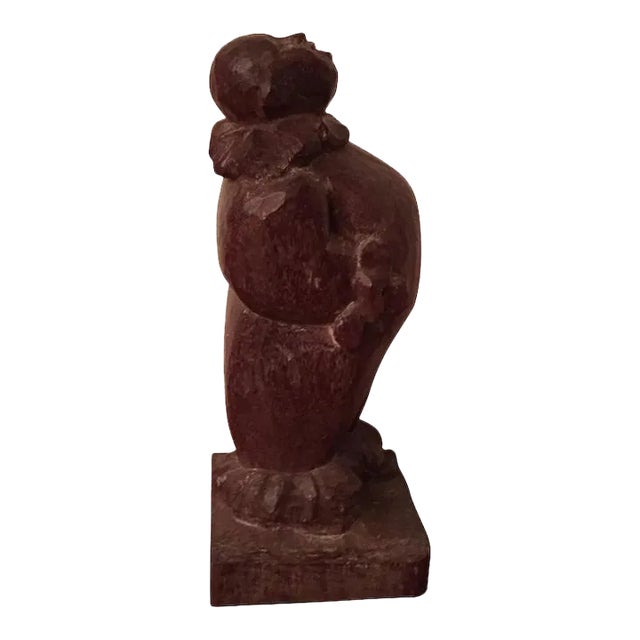 Antique French Art Deco Carved Wood Sculpture of a Clown or Jester For Sale