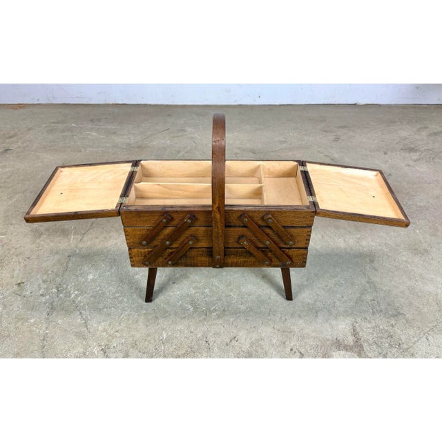 Wood 1960’s Mid Century Modern Expanding Wooden Sewing Box For Sale - Image 7 of 12