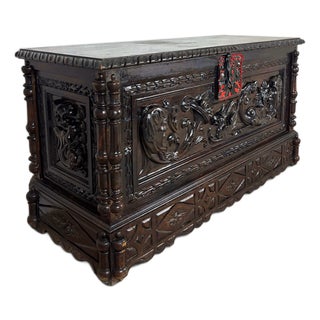 Spanish Renaissance Carved Storage Chest with Lift Top, Late 19th Century For Sale