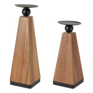 Tapered Wood Candle Holder (Set of 2) For Sale