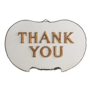 1950s American White and Gold "Thank You" Tole Signage With Raised Letters For Sale