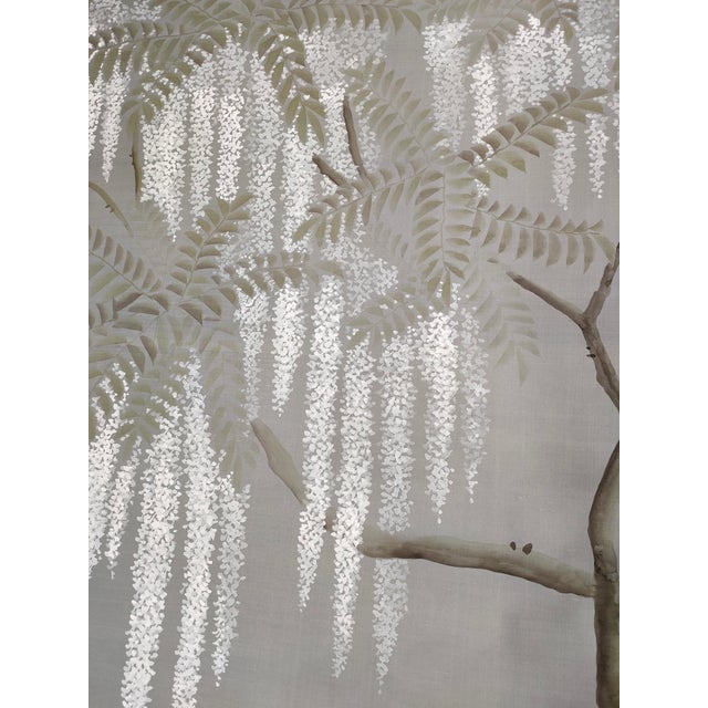 Chinese Minimalist Fog Gray Hand-Painted Wallpaper | Wisteria Chinoiserie Mural | Calming Zen Wall Art For Sale - Image 3 of 6
