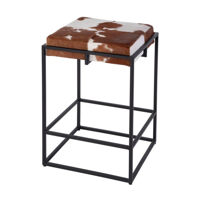 Stinson 26.5 in. Seat Height Hair on Hide Leather and Iron Counter Stool with Footrest, Brown Leather For Sale In Chicago - Image 6 of 6