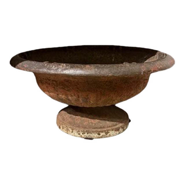 Antique Cast Iron Garden Urn With Aged Patina - Red For Sale