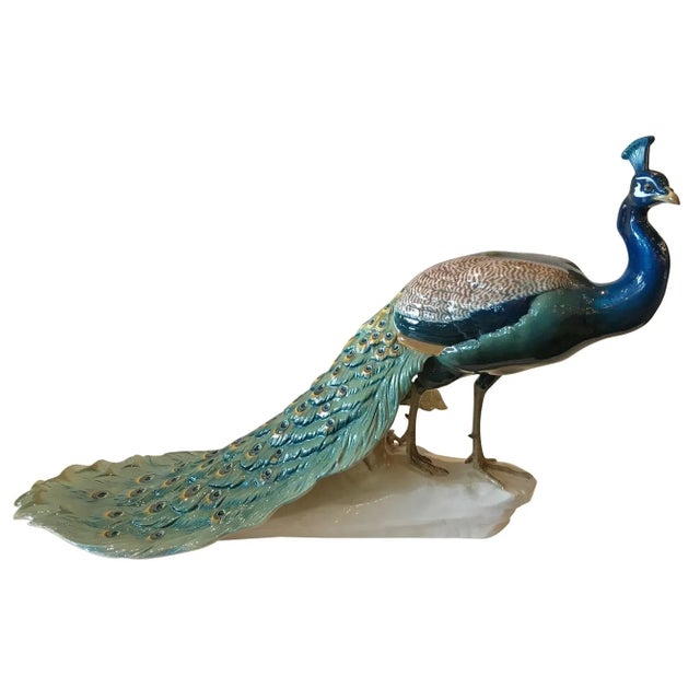 1910s Art Nouveau Extraordinary Nymphenburg Porcelain Peacock For Sale - Image 11 of 11