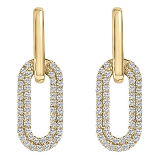 10K Yellow Gold 1/2 Cttw Lab Grown Diamond Dangling Paperclip Drop Earrings For Sale