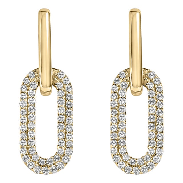 10K Yellow Gold 1/2 Cttw Lab Grown Diamond Dangling Paperclip Drop Earrings For Sale