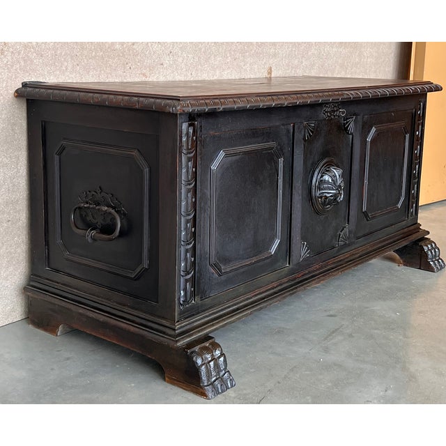 18th Century Italian Carved Cassone Trunk With Inside Carved Raised Panel For Sale In Miami - Image 6 of 12